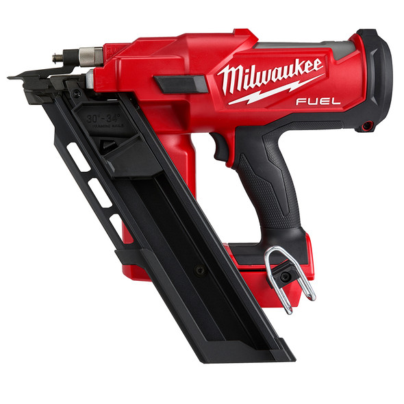Milwaukee 2836-20 M18 FUEL 30-Degree Framing Nailer (Bare Tool) showing the nitrogen spring motor housing.
