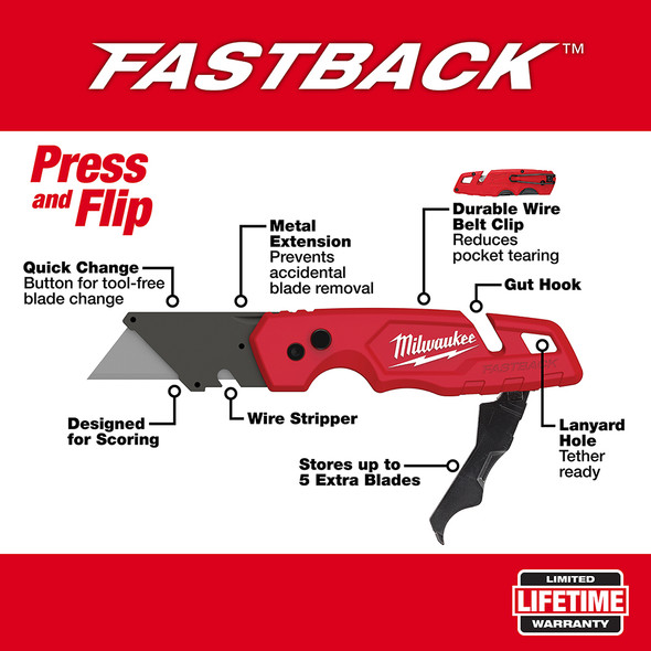 Milwaukee 48-22-1502 FASTBACK™ Folding Utility Knife with Blade Storage