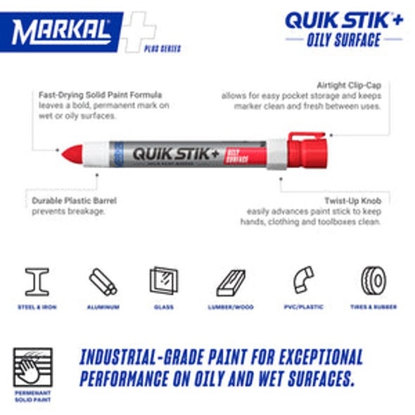 Markal 28882 QUIK STIK®+ Oily Surface Solid Paint Marker Red
