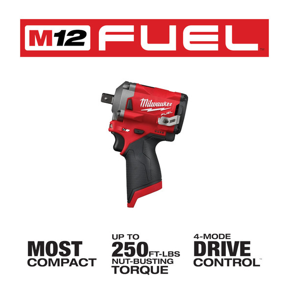 Milwaukee 2555P-20 M12 FUEL™ 1/2” Stubby Impact Wrench w/ Pin Detent