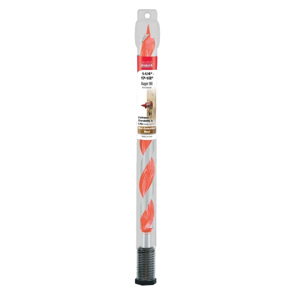 Diablo DAG3140 1-1/4 in. x 17-1/2 in. Auger Bit in retail packaging for drilling wood and nail-embedded wood.