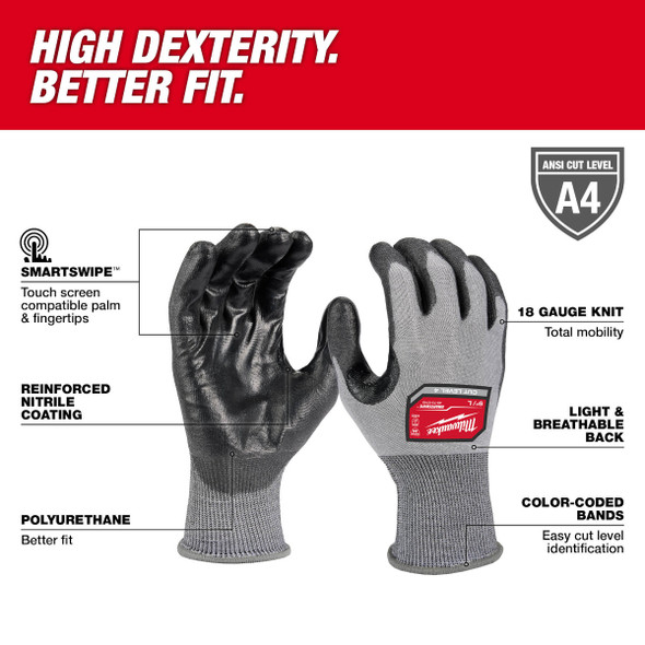 Milwaukee 48-73-8742 Cut Level 4 High-Dexterity Polyurethane Dipped Gloves - Large