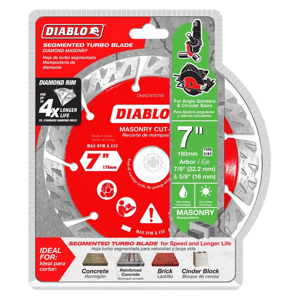 Diablo DMADST0700 7 in. Diamond Segmented Turbo Cut-Off Discs for Masonry
