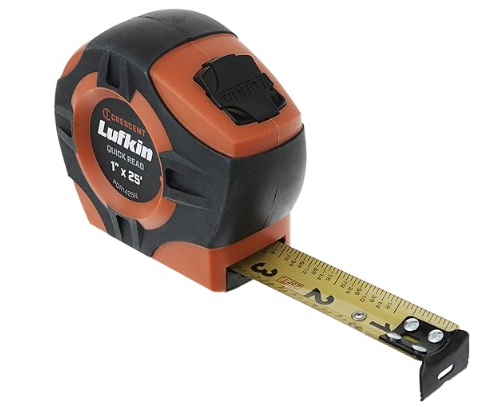 Crescent Lufkin PQR1425N 25ft Quikread tape measure with blue case and yellow blade.