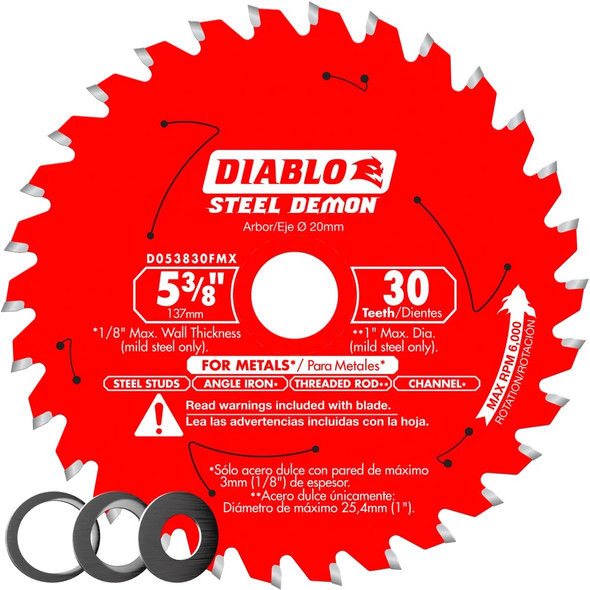 Diablo D053830FMX 5‑3/8" x 30 Tooth Steel Demon Carbide-Tipped Saw Blade for Metal