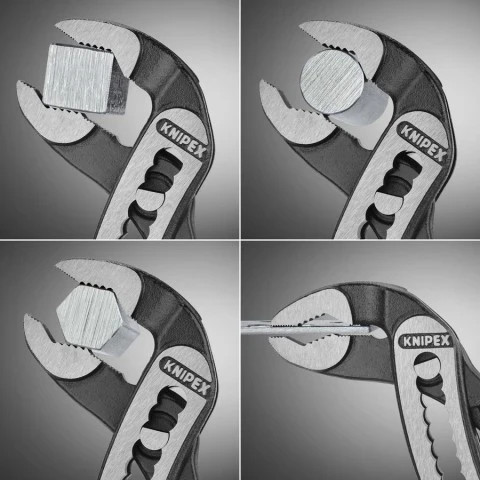 Knipex 88 01 180 Alligator water pump pliers grip positions on different shapes and materials.