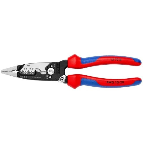Knipex 13 72 8 8-inch Forged Wire Strippers showing the black atramentized finish and red/blue multi-component comfort grips.