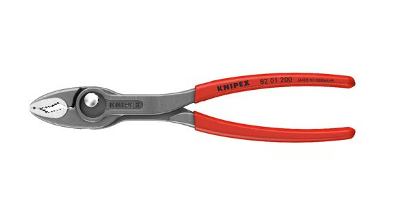 Knipex 82 01 200 TwinGrip 8-inch slip joint pliers with black atramentized finish and red plastic-dipped handles.