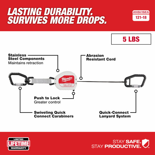 Milwaukee 48-22-8825 5lbs 50″ Quick-Connect Retractable Lanyard