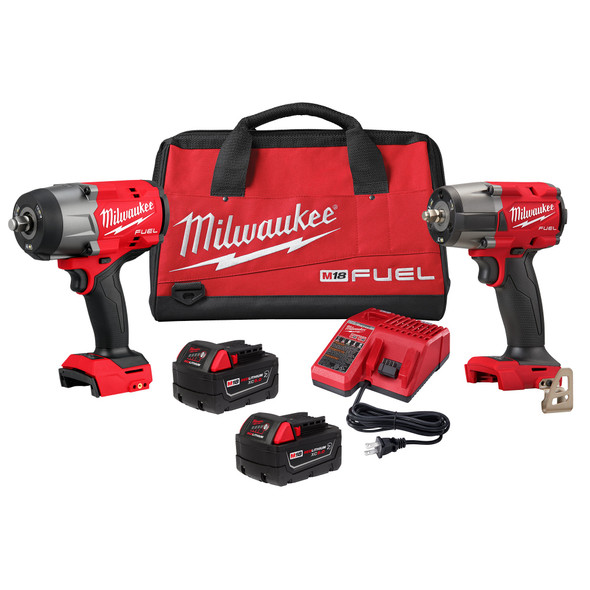 Milwaukee 3010-22 M18 FUEL Automotive 2-Tool Kit featuring 3/8 inch and 1/2 inch Impact Wrenches.