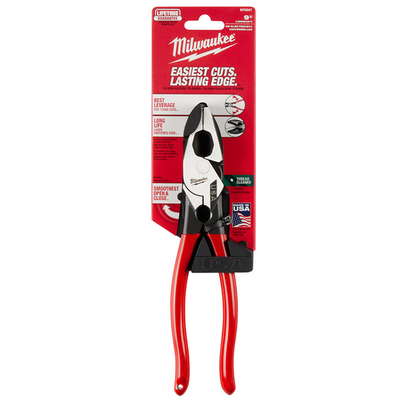 Milwaukee MT500T USA Made 9″ Lineman’s Dipped Grip Pliers with Thread Cleaner