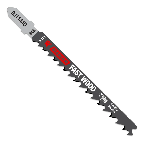 Diablo DJT144D5 4 inch 6 TPI high carbon steel T-shank jig saw blade for fast cutting wood.