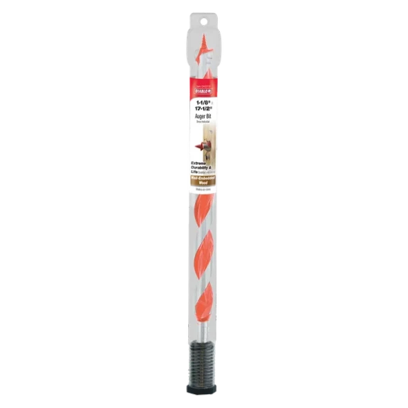 Diablo DAG3130 1-1/8 in. x 17-1/2 in. Auger Bit in retail packaging for wood and nail-embedded wood drilling.