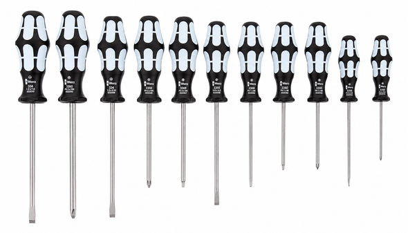 Wera 347903 Kraftform 3334/12 Stainless Steel Screwdriver Set 12-Piece with Phillips and Slotted Stainless Steel Screwdrivers.