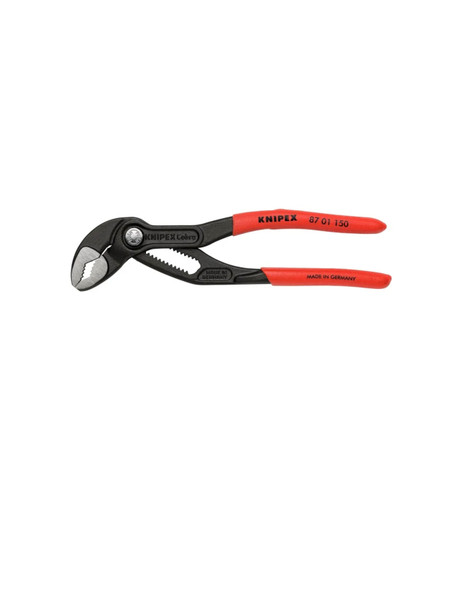 Knipex 87 01 150 6-inch high-tech Cobra water pump pliers with red plastic-dipped handles and grey atramentized finish.