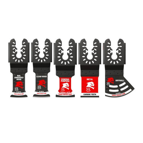 Diablo DOU5SP universal fit general purpose oscillating blade set with 5 blades for wood, metal, drywall, and nail-embedded wood cutting applications.