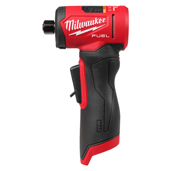 Milwaukee 3485-20 M12 FUEL 1/4 inch Right Angle Die Grinder bare tool showing the brushless motor housing and ergonomic paddle switch.