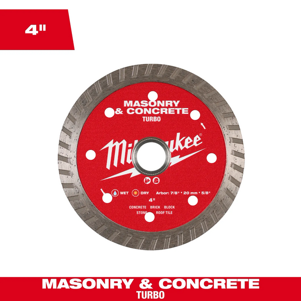Turbo Masonry & Concrete Diamond Blades offer less chipping and increased control.