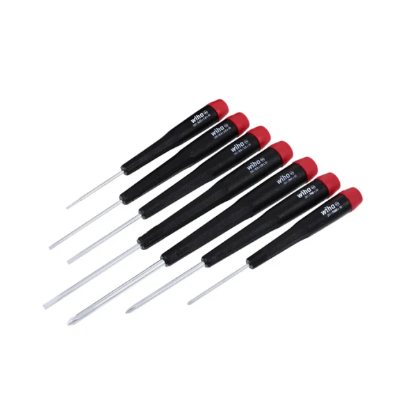 Wiha 26197 Precision Phillips and Slotted Screwdriver Set, 7-piece, with precision-machined tips, ergonomic rotating cap handles, and premium tool steel for electronics repair, instrument maintenance, and precision assembly.