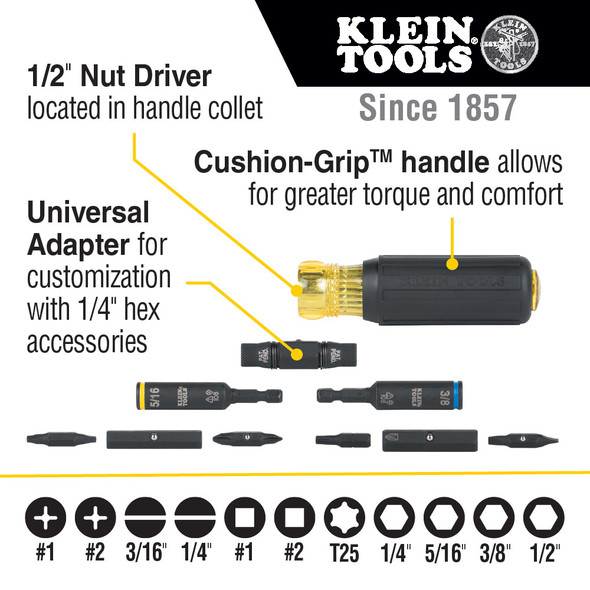Klein 32500HD 11-in-1 Impact Rated Multi-Bit Screwdriver / Nut Driver