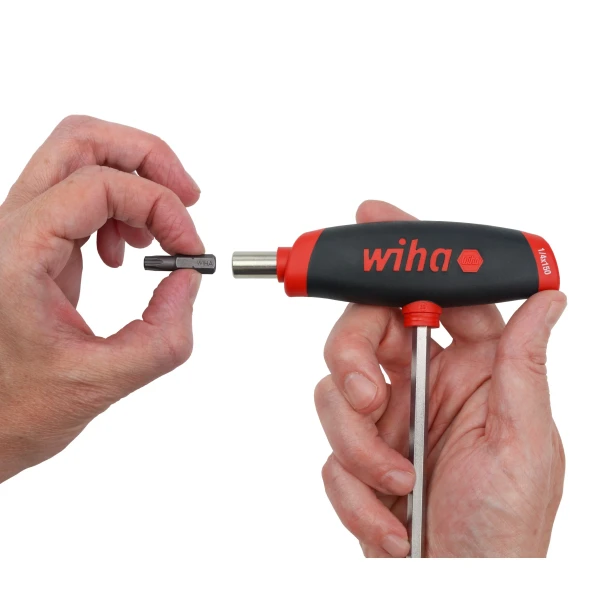 Wiha 38802 1/4-inch magnetic T-handle bit holder with quick-change magnetic bit retention for professional fastening applications.