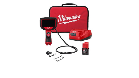 Milwaukee 2323-21 M12 M-Spector 360 inspection camera kit with 4.3 inch LCD screen and 4-foot cable.