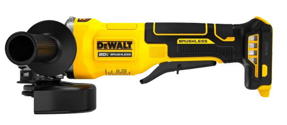 DeWalt DCG408B 20V MAX brushless 4-1/2 in. paddle switch angle grinder tool only with quick-change guard and Perform & Protect technology.