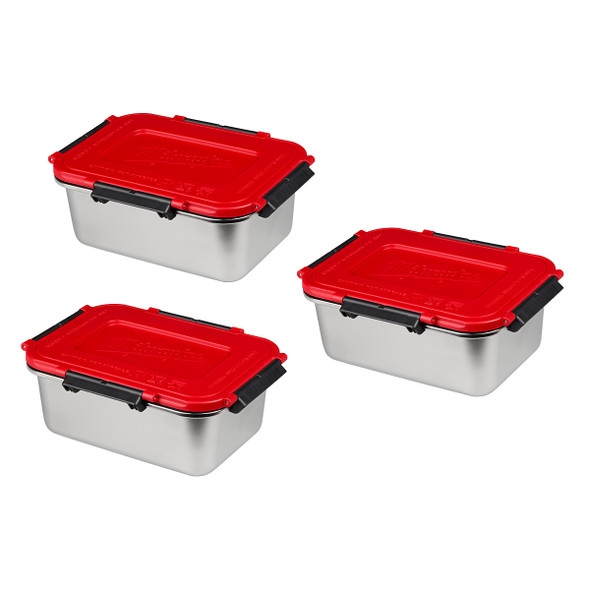 Milwaukee 49-16-0203 stainless steel container 3-pack with red locking lids for the M18 Jobsite Lunch Warmer.