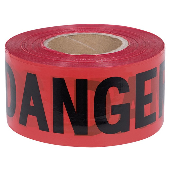 PeakSource DANGER3X1000 red Danger Tape, 3 inches wide x 1,000 ft roll, with bold black DANGER lettering for hazard and safety area marking.