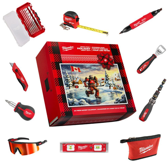 Milwaukee 49-32-4985A Holiday Advent Calendar 24-piece gift set with included hand tools and accessories.