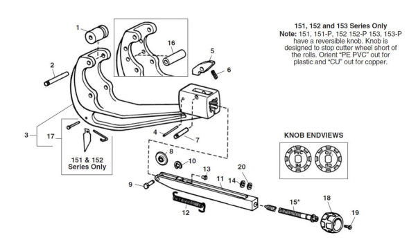 Ridgid 152 tubing cutter exploded diagram and parts illustration.