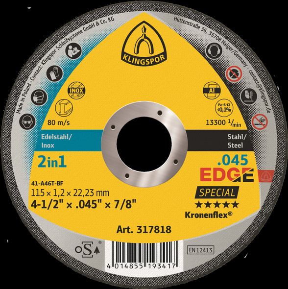 4-1/2" x .045" x 7/8" Kronenflex Edge Cutting Wheel