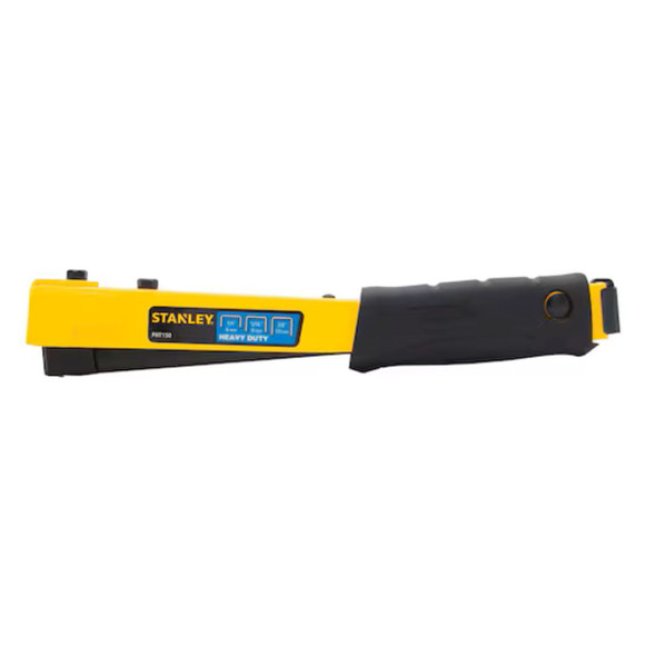 Side view of the Stanley PHT150C Heavy Duty SharpShooter hammer tacker with durable steel construction for professional stapling applications.