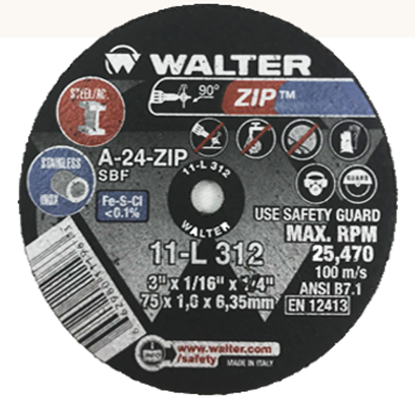 Walter 11-L 312 3" x 1/16" x 1/4" ZIP Cut Off Wheel
