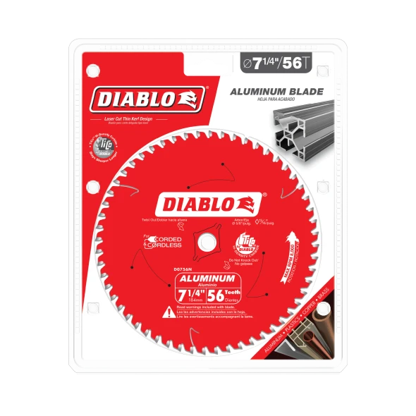 Diablo D0756N 7-1/4 inch 56 tooth aluminum cutting saw blade in retail packaging.