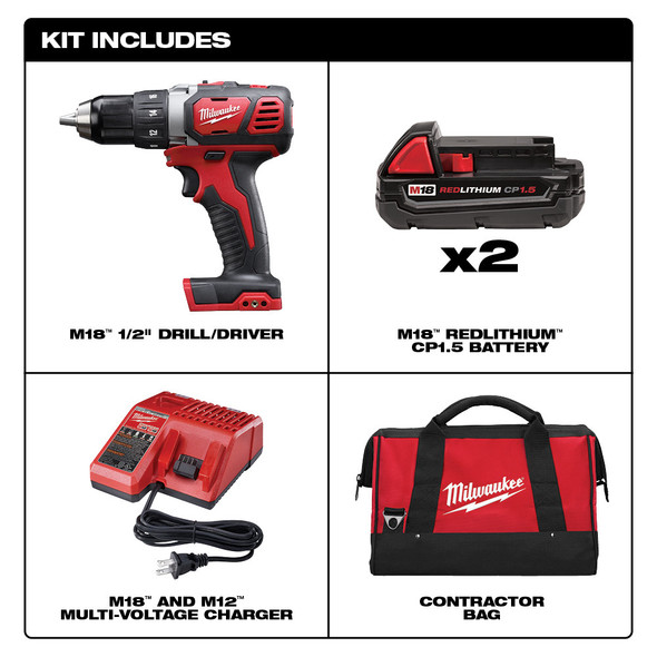 Milwaukee 2606-22CT M18™ Compact 1/2 in. Drill Driver Kit w/ Compact Batteries