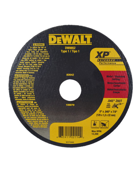 DEWALT XP Cutoff Wheel 5" X .045" X 7/8" Metal/Stainless Steel Cutting