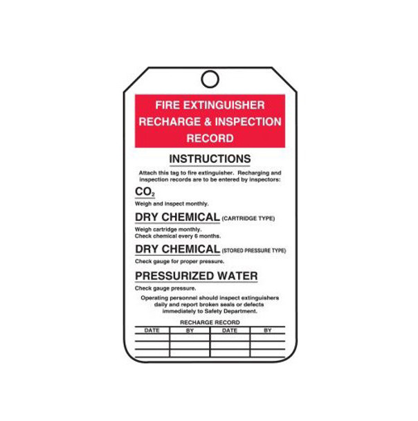 Accuform Fire Extinguisher Tag : Fire Extinguisher Recharge & Inspection Record - Side 1