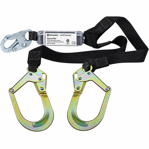 Dynamic DYSFP746133/6 Dyna-Pak 6 ft fixed and continuous Y-lanyard with shock absorber and locking hooks.