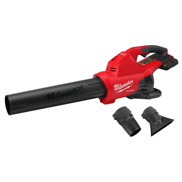 The MILWAUKEE M18 FUEL Dual Battery Blower meets the performance, durability, and ergonomic needs of landscape maintenance professionals. This blower provides the Highest Constant Power by delivering a power output higher than all handheld gas blowers and maintaining that power level throughout the full charge of the battery. The POWERSTATE Brushless Motor delivers 600 CFM and 145 MPH, providing the ability to take on demanding applications like clearing wet leaves. The advanced electronic package allows the blower to reach Full Throttle in Under One Second, boosting control and productivity. The ambidextrous variable speed sliding lock on lever provides the ability to easily lock in the blower to the desired clearing power. This speed control mechanism, combined with the optimized balance, provides the Best Clearing Control in its class. MILWAUKEE REDLINK PLUS Intelligence has total system communication between the tool and battery for unmatched levels of performance, protection, and productivity. This battery-powered blower includes both a tapered and a flat nozzle attachment, providing the ability to optimize airflow for different applications. The blower requires (2) M18 REDLITHIUM Batteries for operation and is optimized to be used with M18 REDLITHIUM HIGH OUTPUT batteries. The M18 FUEL Dual Battery Blower is part of the M18 System, fully compatible with over 200 solutions.
