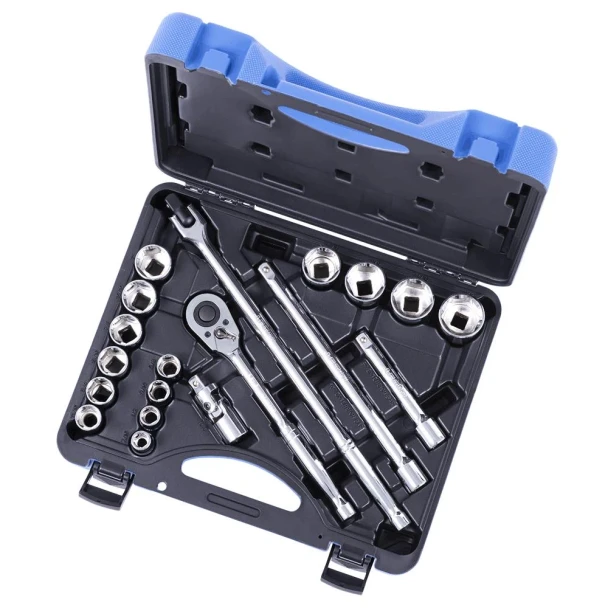 Jet 20 piece socket set displayed in open storage case.