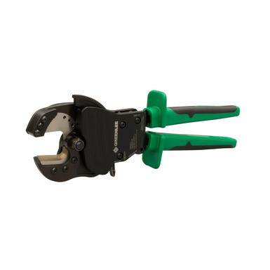 Greenlee 45209 10.5-inch ratcheting cable cutter for ACSR, copper, and aluminum.