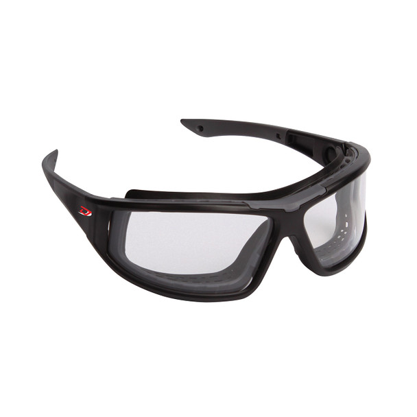 Full Frame Safety Glasses with Black Frame, Clear Lens, Foam Padding and 4A Coating
