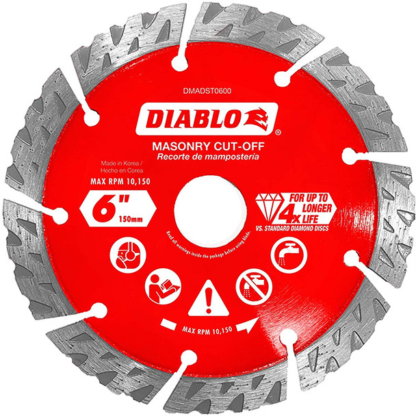 Diablo 6″ Diamond Segmented Turbo Cut-Off Discs for Masonry