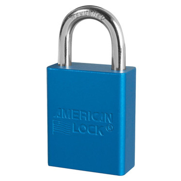 Blue Anodized Aluminum Safety Padlock, 1-1/2in (38mm) Wide with 1in (25mm) Tall Shackle