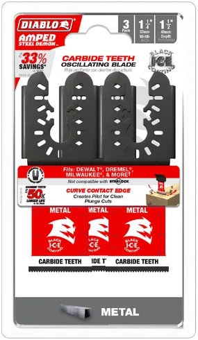 Diablo DOU125CF3 carbide oscillating blades for metal cutting 3-pack in retail packaging.
