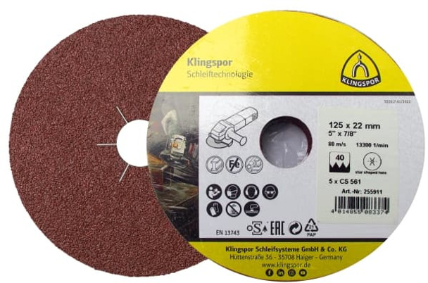 Fibre Sanding Disc 5 Inch x 7/8 Inch Star Hole 24 Grit - 5 Pack