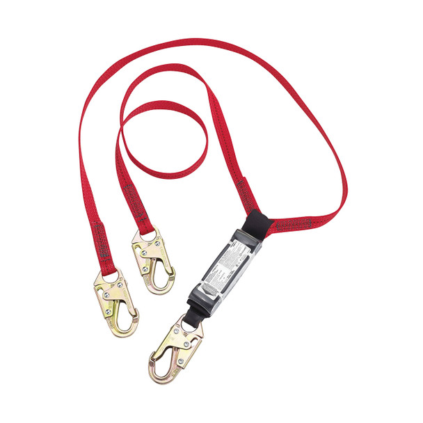 Polyester Double-Leg Fixed Y-Lanyard with Energy Absorber and Three Snap Hook Connectors - 1"-6ft