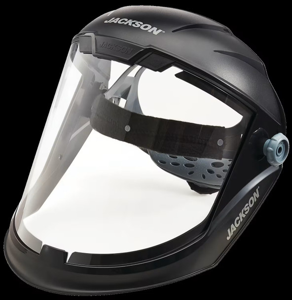 Jackson 14200 MAXVIEW 370 Speed Dial premium ratcheting face shield with clear uncoated visor and adjustable headgear.