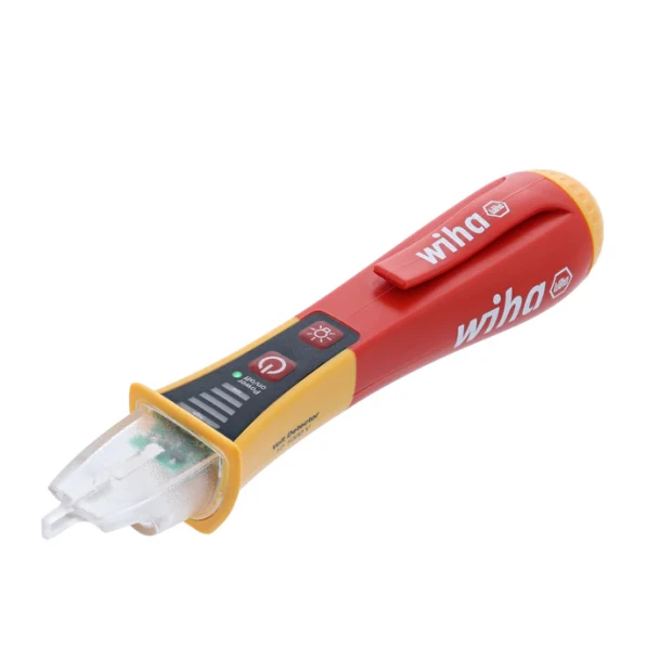 Wiha 25506 CAT IV 12-1000V non-contact voltage detector with LED flashlight for electricians, safely detecting live AC voltage in residential, commercial, and industrial electrical systems.